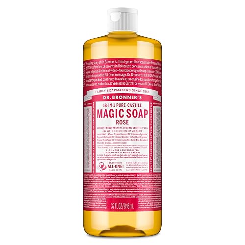 Dr. Bronner's Magic Soap Pure-Castile Liquid Soap (Rose, 32 Ounce) - Made with Regenerative Organic Certified Oils, 18-in-1 Uses: Face, Body, Hair