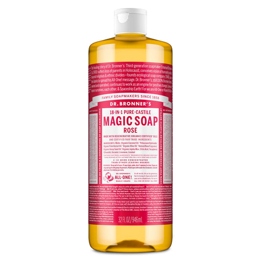 Dr. Bronner's Magic Soap Pure-Castile Liquid Soap (Rose, 32 Ounce) - Made with Regenerative Organic Certified Oils, 18-in-1 Uses: Face, Body, Hair Beauty & Personal Care Dr. Bronner's