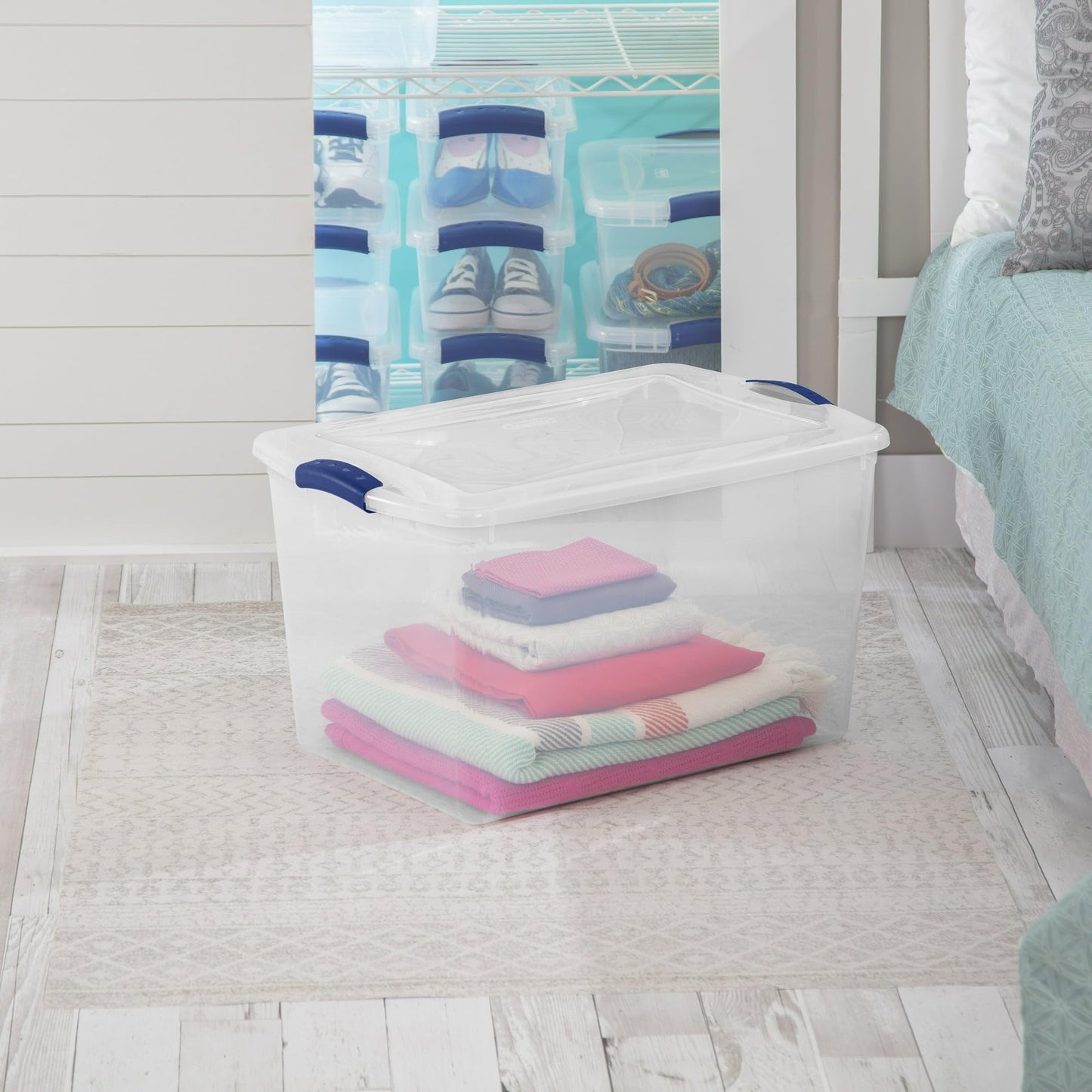 TnLoji 2-Pack 66 Quart Clear Storage Bin, Plastic Storage Box Container with Latch Lid for Organizing