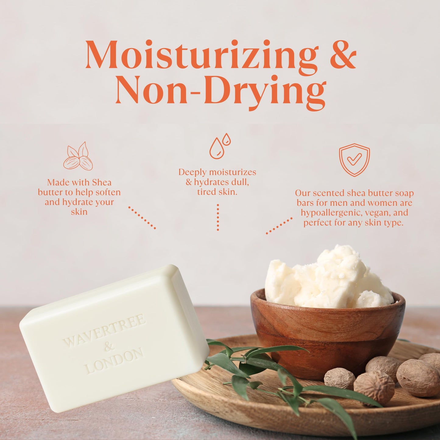 Wavertree & London Peach Bellini Scented Natural Soap (8 Bars), 7oz Moisturizing French Triple Milled Soap Bars enriched with shea butter - Pure Plant