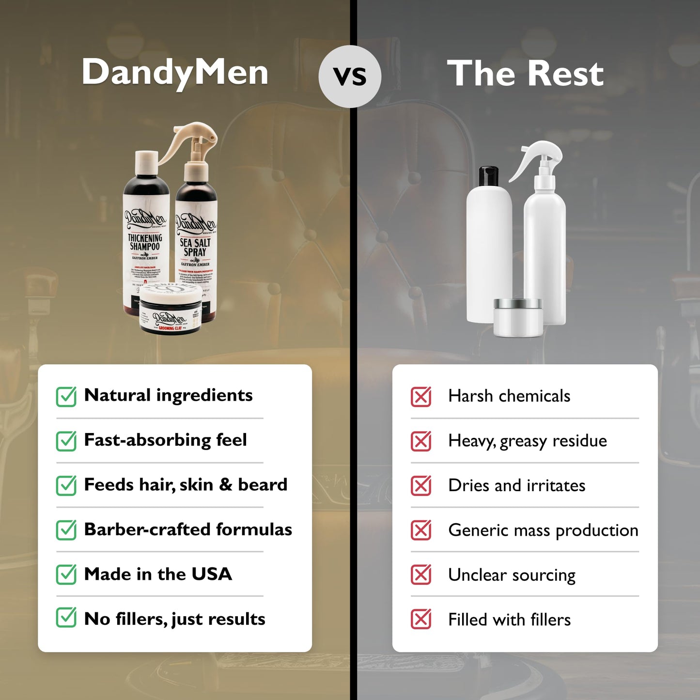 DandyMen Full Volume Hair Set for Men - Thickening Shampoo, Sea Salt Spray & Grooming Clay - 3-Step Styling Kit for Volume, Texture & Hold (Saffron