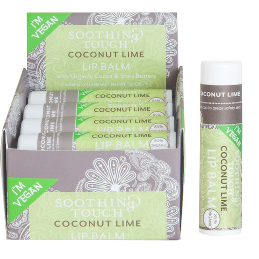 Soothing Touch Coconut Lime Vegan Lip Balm, .25 oz (85% Organic) (Case of 12) Beauty and Personal Care Soothing Touch