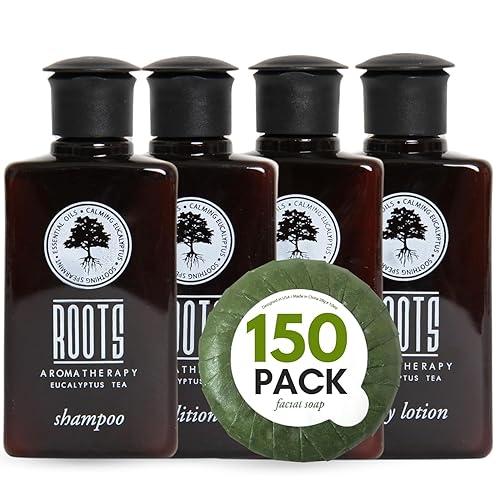ROOTS AROMATHERAPY 150 Piece Airbnb Essentials for Hosts,Hotel Shampoo & Conditioner Supplies for Guests, Body Wash Lotion & Soap, Travel Size