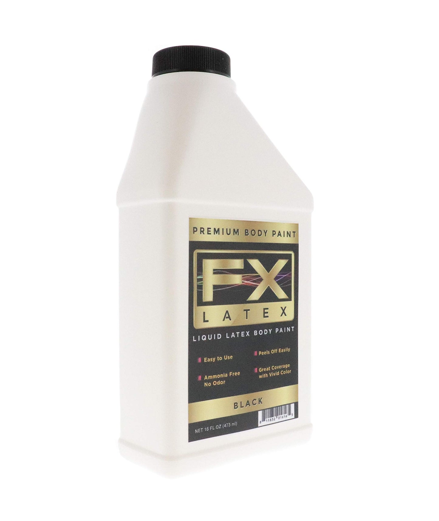 Black 16 oz - Liquid Latex Body and Face Paint, for Kids and Adults