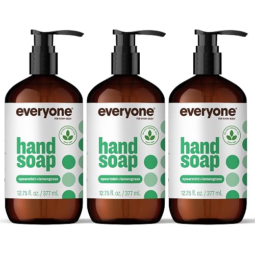 Everyone Liquid Hand Soap, 12.75 Ounce (Pack of 3), Spearmint and Lemongrass, Plant-Based Cleanser with Pure Essential Oils