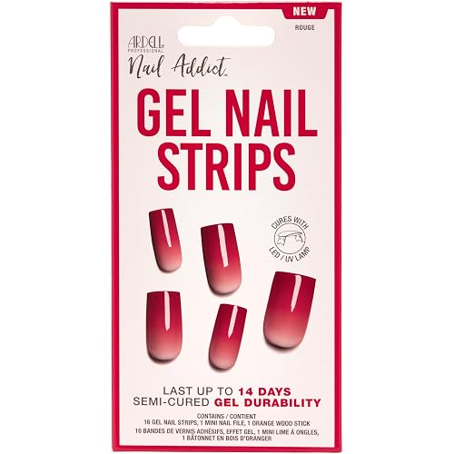 Ardell Nail Addict Semi Cured Gel Nail Strips - Rouge Red, Long-Lasting Wraps, Easy to Apply Nail Stickers, Cures with UV/LED Lamp, 16 Strips, Nails Beauty & Personal Care Ardell