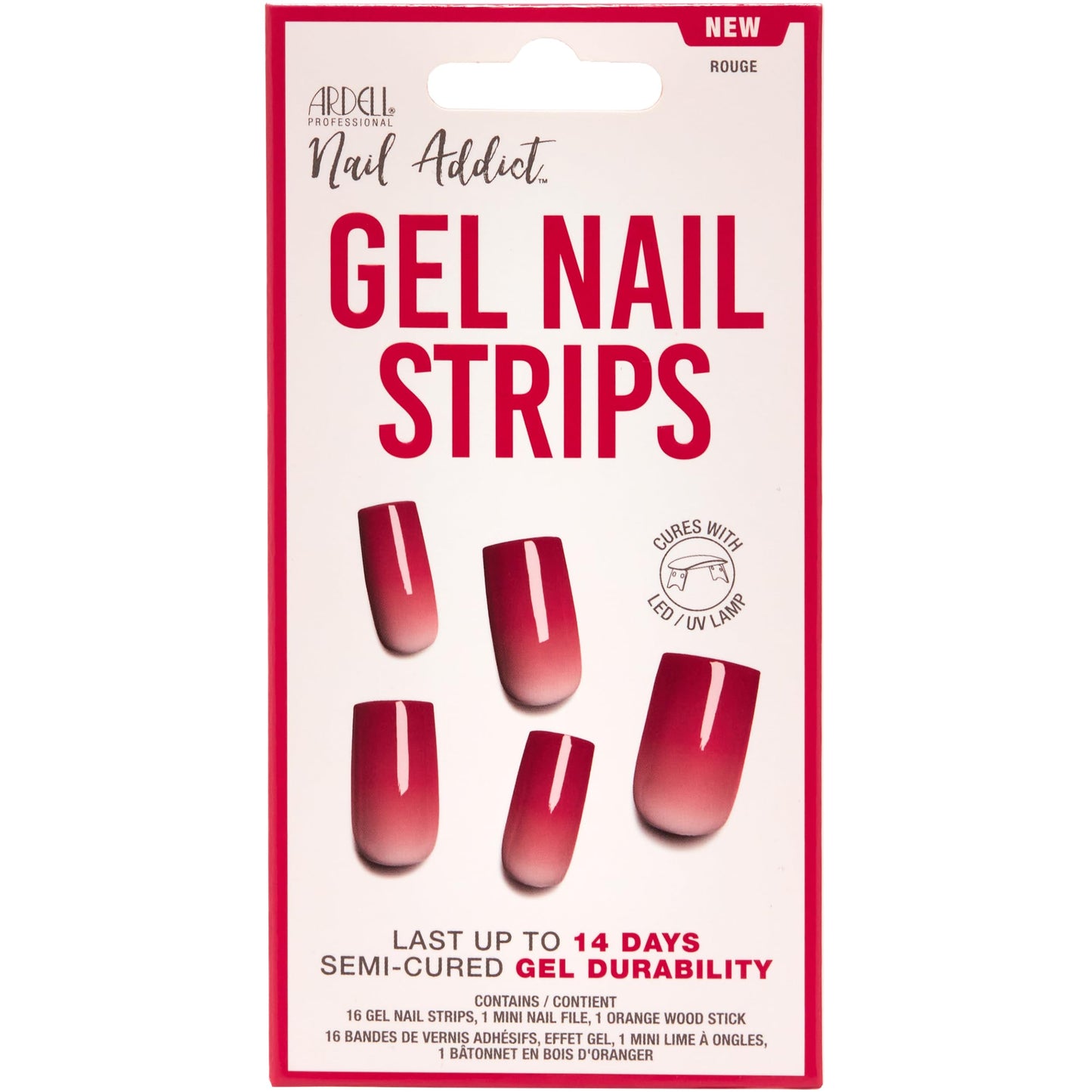 Ardell Nail Addict Semi Cured Gel Nail Strips - Rouge Red, Long-Lasting Wraps, Easy to Apply Nail Stickers, Cures with UV/LED Lamp, 16 Strips, Nails Beauty & Personal Care Ardell