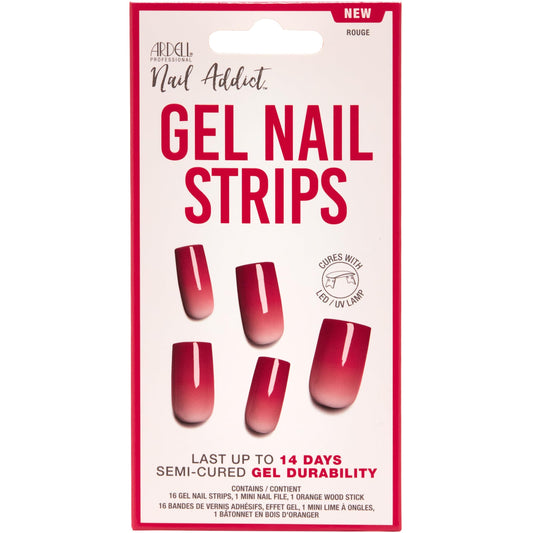Ardell Nail Addict Semi Cured Gel Nail Strips - Rouge Red, Long-Lasting Wraps, Easy to Apply Nail Stickers, Cures with UV/LED Lamp, 16 Strips, Nails Beauty & Personal Care Ardell