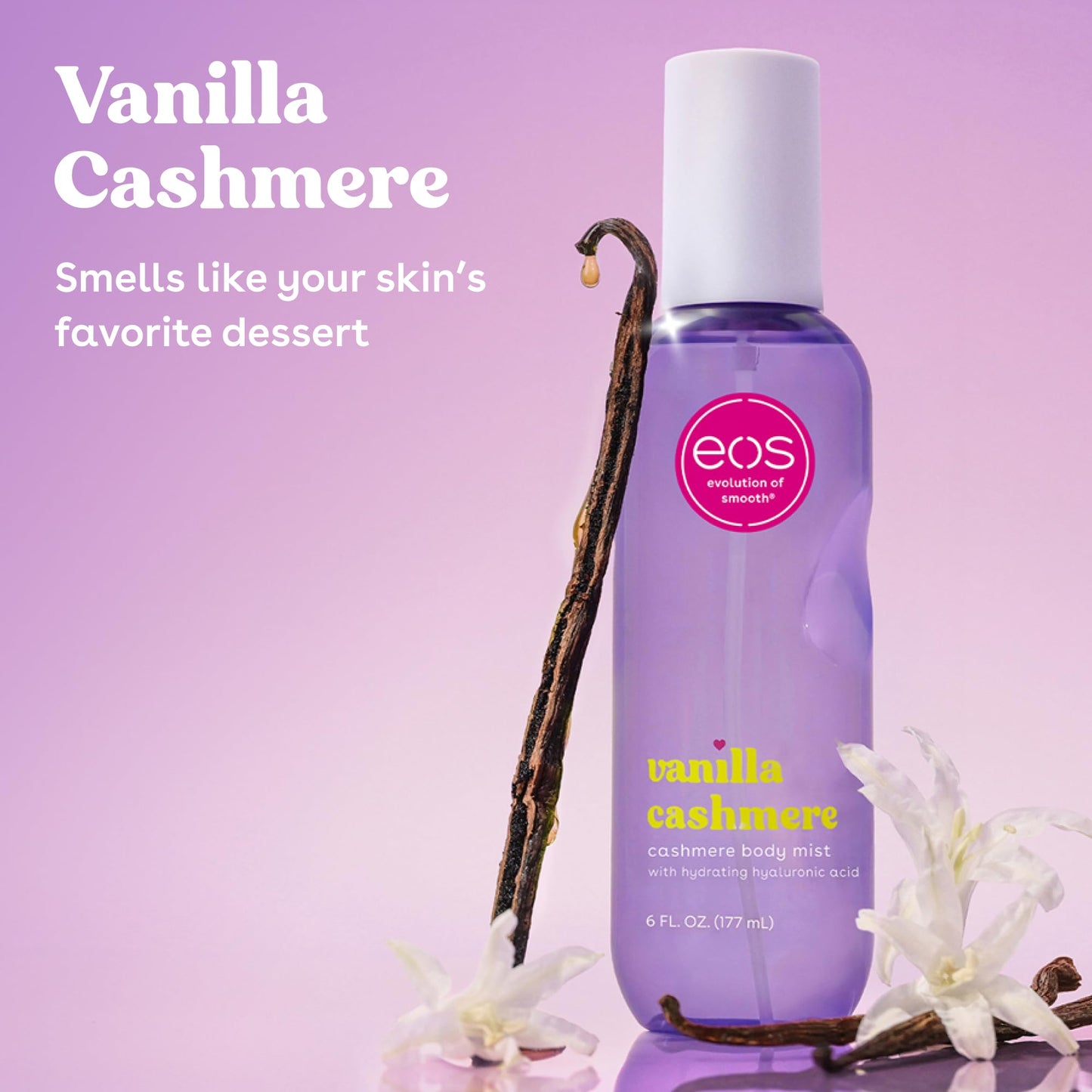 eos Cashmere Body Mist, Vanilla Cashmere, Soft Musk, Cozy Caramel, Hair Mist, Body Spray for Women Moisturizing, Hyaluronic Acid, Vanilla Body Spray