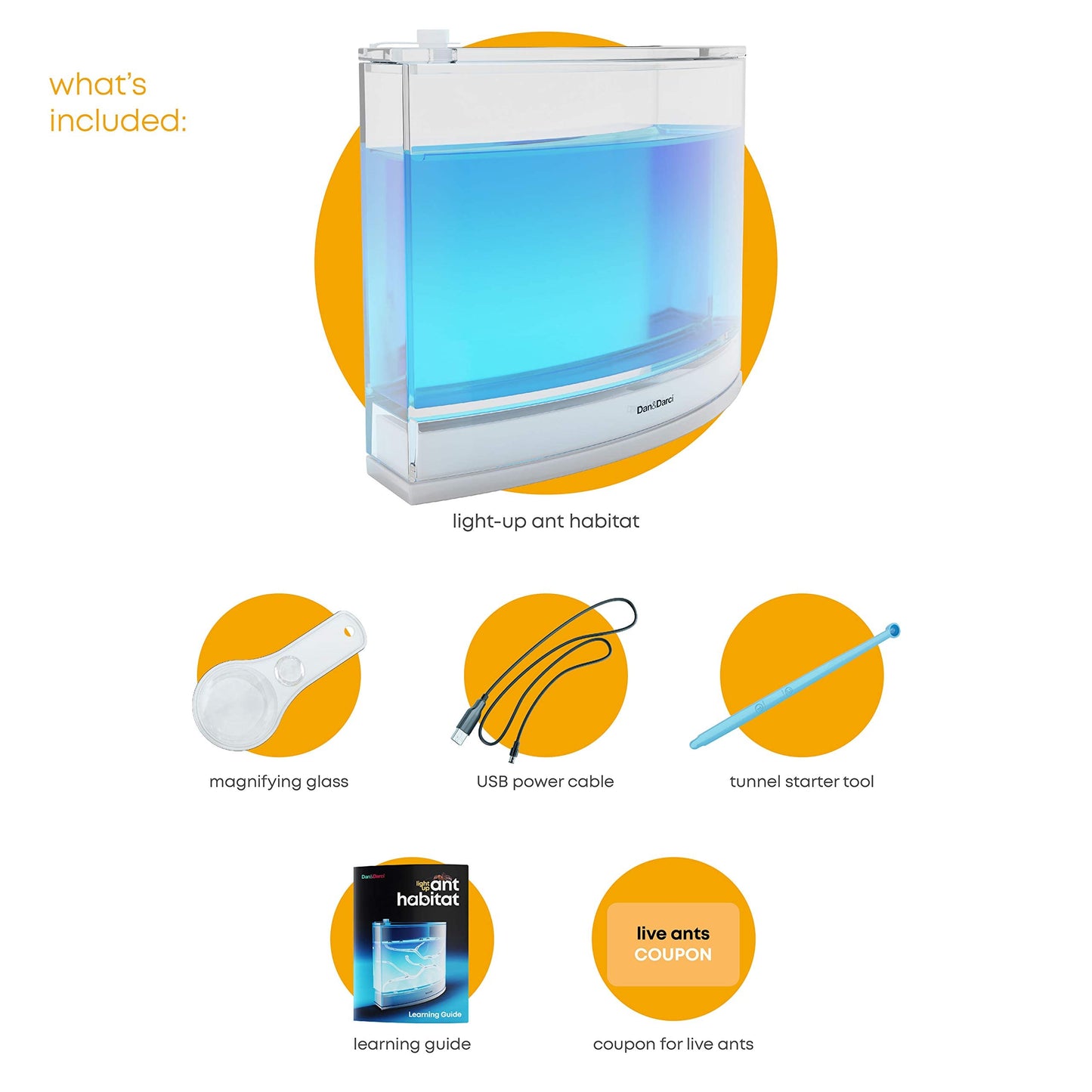 Dan&Darci Light-Up Ant Farm Terrarium – LED Habitat with Nutrient-Rich Gel, Watch Ants Dig Tunnels, Fun STEM Science Kit & Gift for Kids