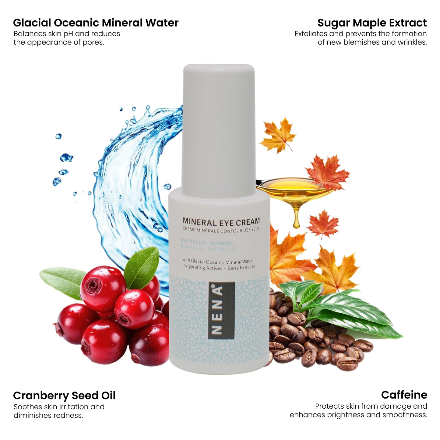 NENA Skincare Mineral Eye Cream - Hydrating Under Eye Cream for Dark Circles - Reduces Appearance of Puffiness with Canadian Glacial Water - 0.5 oz.