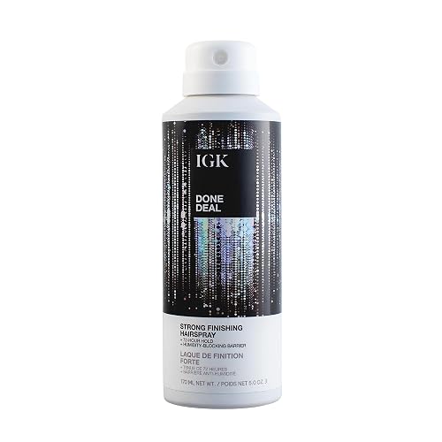 IGK Done Deal Strong Hold Finishing Hairspray - Long-Lasting, Humidity-Resistant, Brushable, Firm Control for All Hair Types, 5 oz