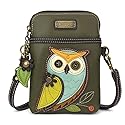 CHALA Bird Collection Cell Phone Crossbody Purse-Women PU Leather/Canvas Multicolor Handbag with Adjustable Strap - Owl A - olive
