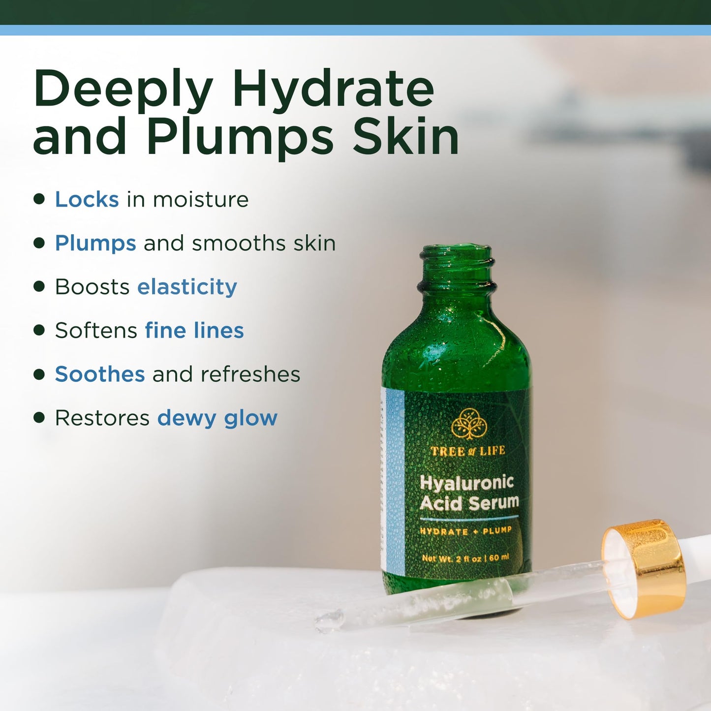 Tree of Life Hyaluronic Acid Serum For Face - Deep Hydration for Dry, Dehydrated, & Sensitive Skin - Dermatologist Tested - Moisturizing Treatment Beauty & Personal Care Tree of Life