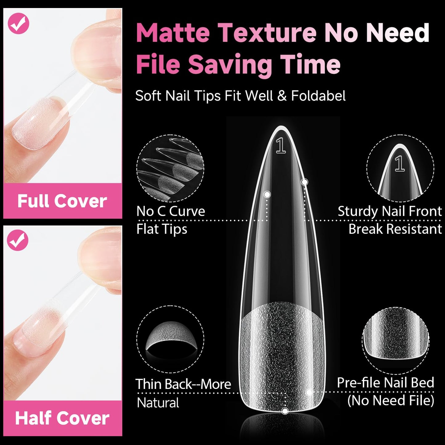 UNA GELLA XXL Stiletto Nail Tips, 312pcs Pre-shape Extra Long Stiletto Nails Tips Pre Etched Full Cover No Need File Clear Fake Nails for Party DIY Beauty and Personal Care UNA GELLA