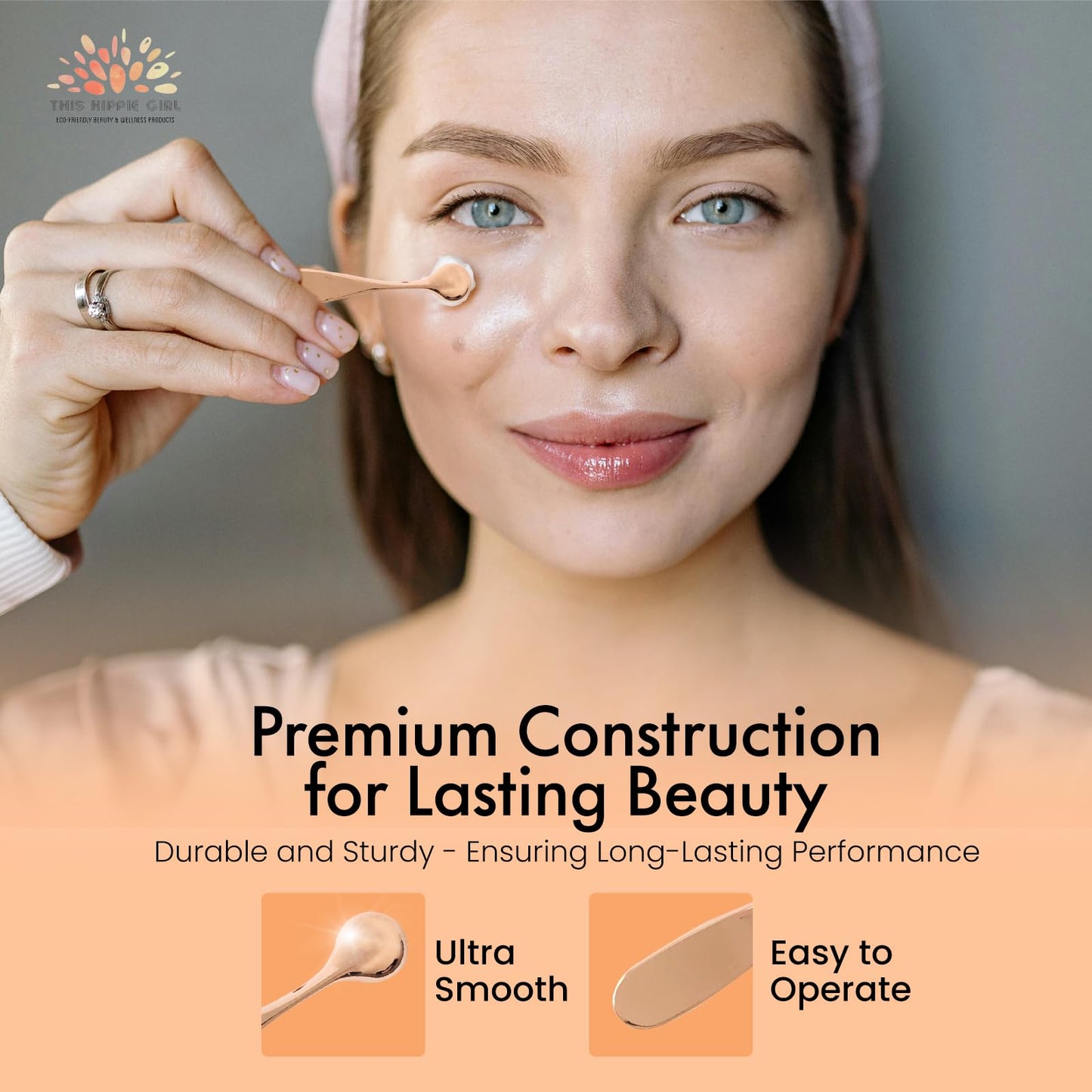 Rose Gold Eye Cream Applicator Tool for Puffy Eyes, Dark Circles, Eye Bags, Fine Lines | Under Eye Cream Massager Stick | Cooling Metal Eye Wand |