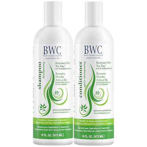 Beauty Without Cruelty Shampoo and Conditioner Set, Clarifying Rosemary Mint Tea Tree - Aromatherapy Hair & Scalp Treatment, SLS-Free, Vegan-Friendly