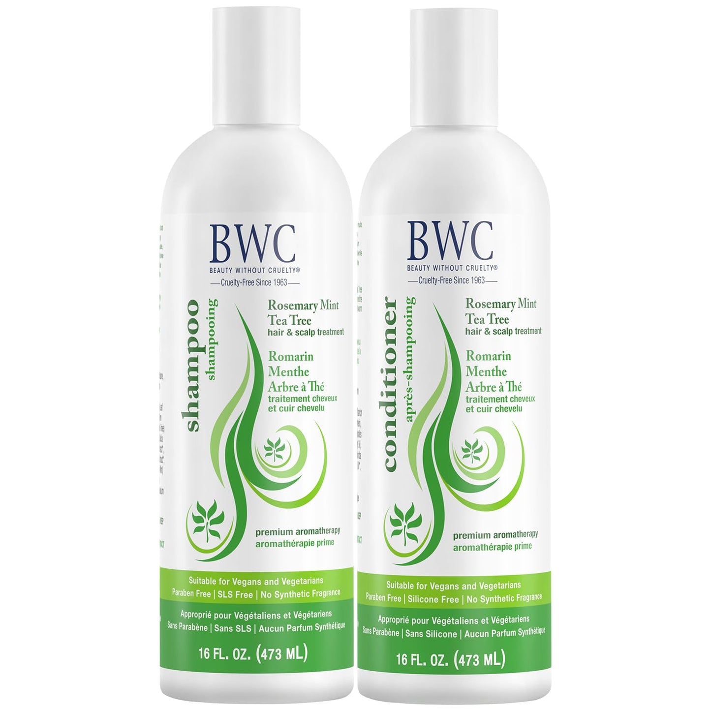 Beauty Without Cruelty Shampoo and Conditioner Set, Clarifying Rosemary Mint Tea Tree - Aromatherapy Hair & Scalp Treatment, SLS-Free, Vegan-Friendly