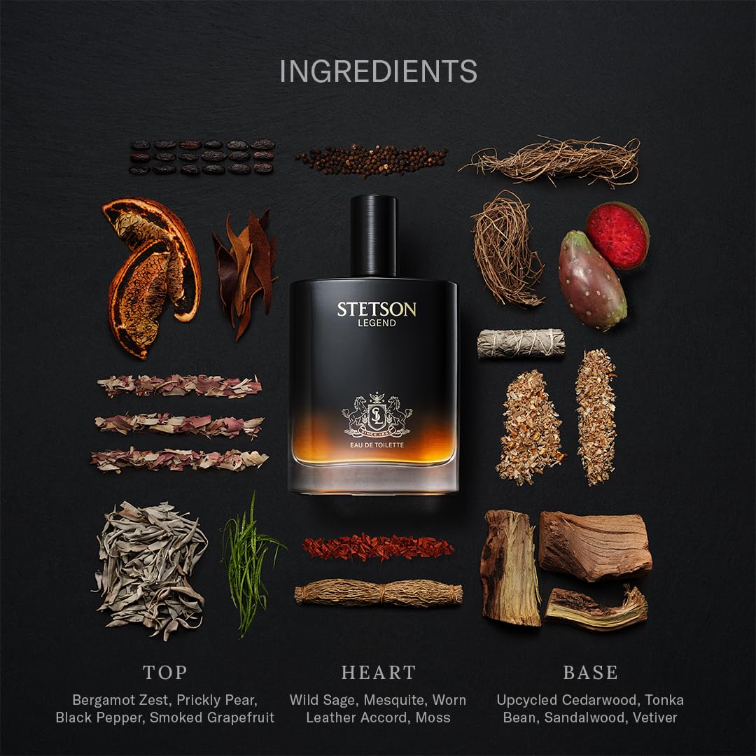 STETSON Legend - With Notes of Bergamot Zest, Lavender Essence, and Tonka Bean - 3.4 Fl Oz
