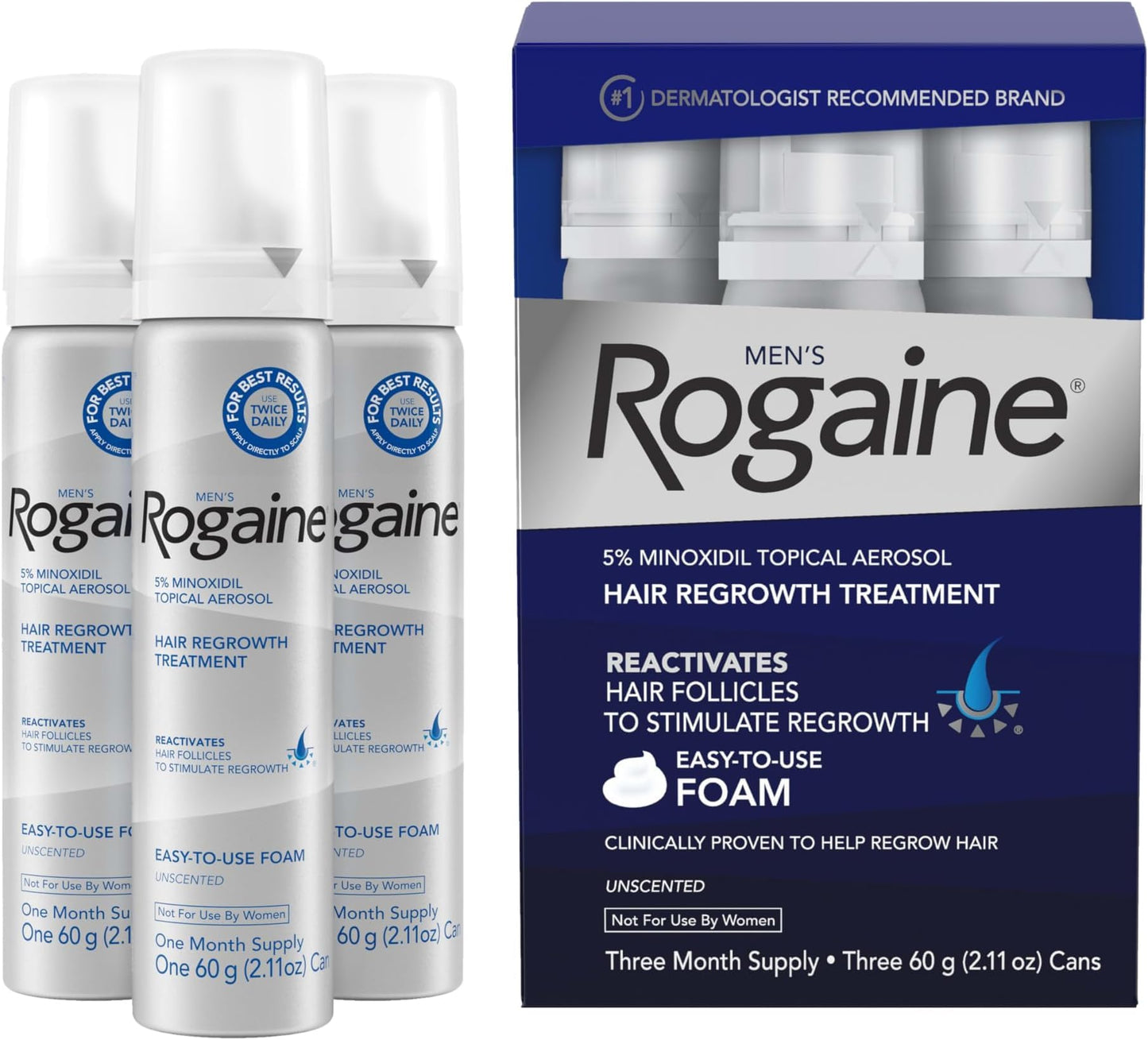 Men's Rogaine 5% Minoxidil Topical Foam, Unscented, 3 Mo Supply, 2.11 Oz (Pack of 18) Beauty and Personal Care Rogaine Default Title