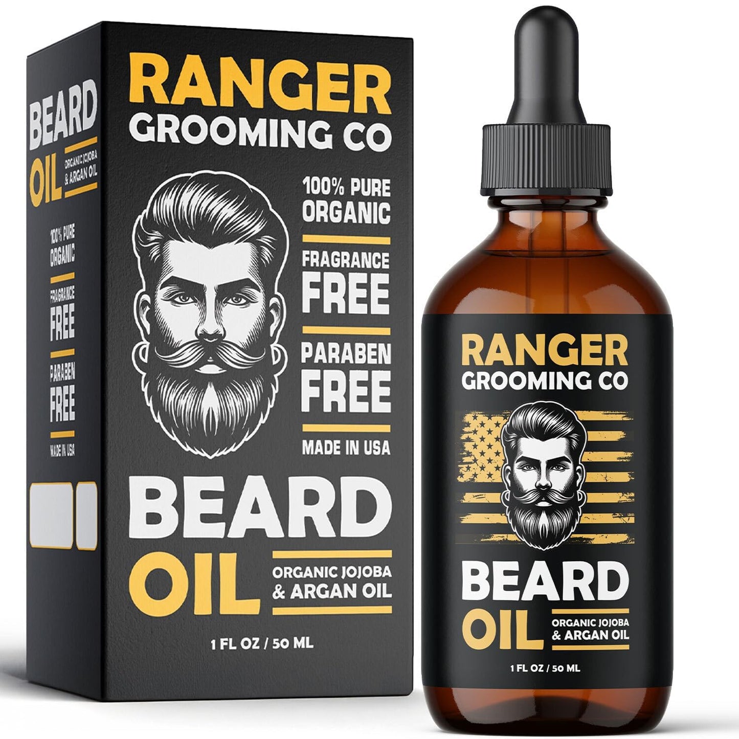 Leven Rose Ranger Grooming Unscented Beard Oil for Men - Organic Jojoba & Argan Oil - Fragrance Free - Made in USA - 1 FL OZ / 30 ML