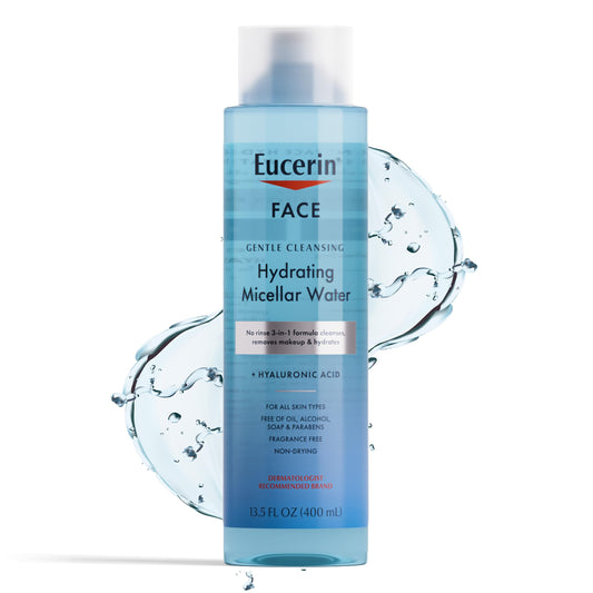 Eucerin Face Gentle Cleansing Hydrating Micellar Water with Hyaluronic Acid, Face Cleanser and Makeup Remover, Fragrance Free and Non-Drying for All