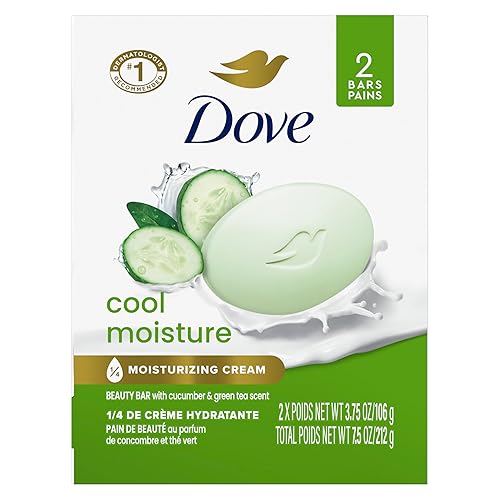 Dove Beauty Bar Soap Cool Moisture Cucumber & Green Tea Scent, 2 Bars for Refreshed Skin, Leaves Skin Refreshed 3.75 oz