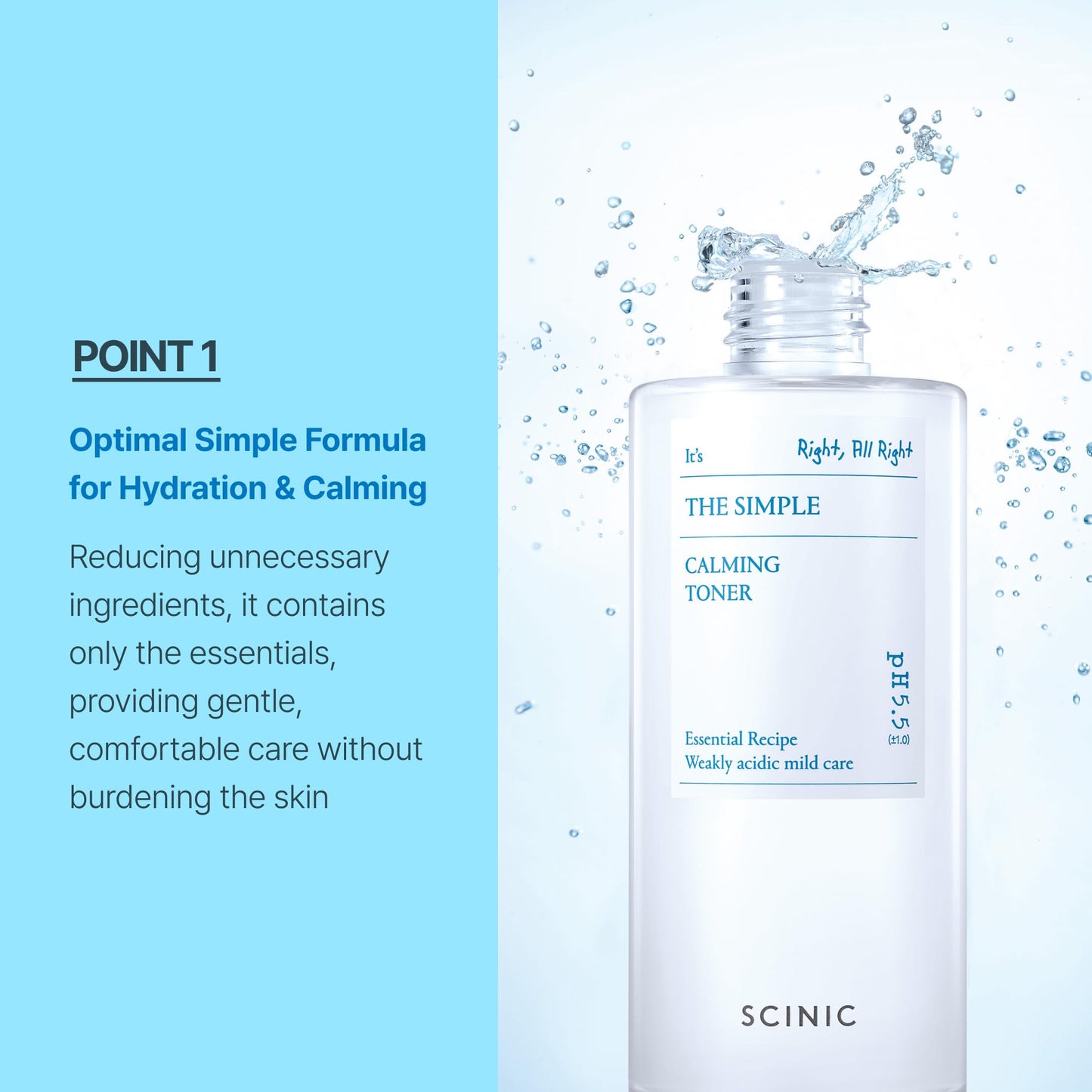 SCINIC The Simple Calming Toner 10.1 fl oz (300ml) | Vegan Face Astringent for Sensitive and Irritated Skin | Fresh Watery Texture | PH-Balanced Mild