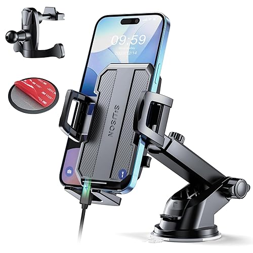 SUUSON Upgraded 3-in-1 Car Phone Holder Mount [Powerful Suction] Phone Mount for Car Dashboard Air Vent Windshield,for All iPhone Android Phone…