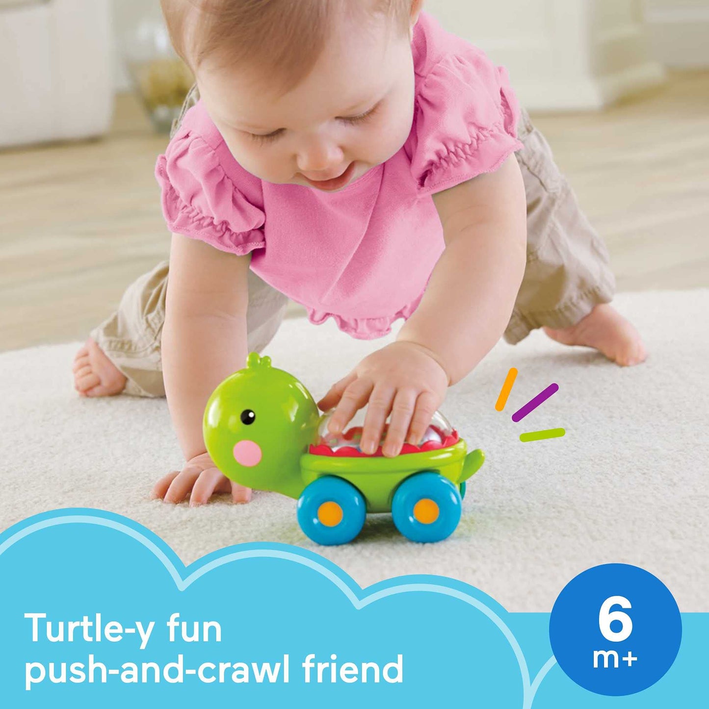 Fisher-Price Baby Crawling Toy Poppity Pop Turtle Push-Along Vehicle with Ball Popping Sounds for Infants Ages 6+ Months