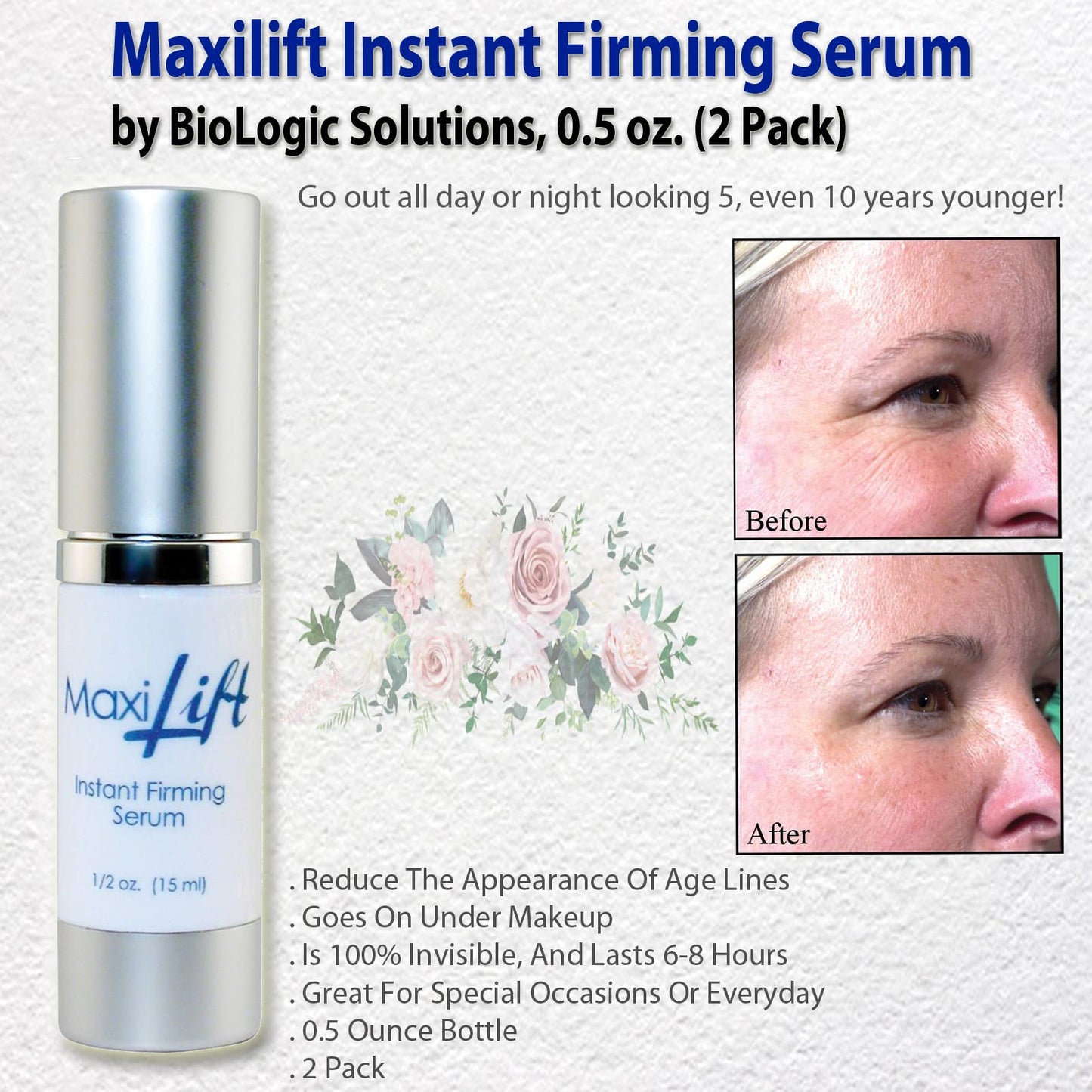 Maxilift Instant Firming Serum by Biologic Solutions (2 Pack) 0.5 ounce bottle.