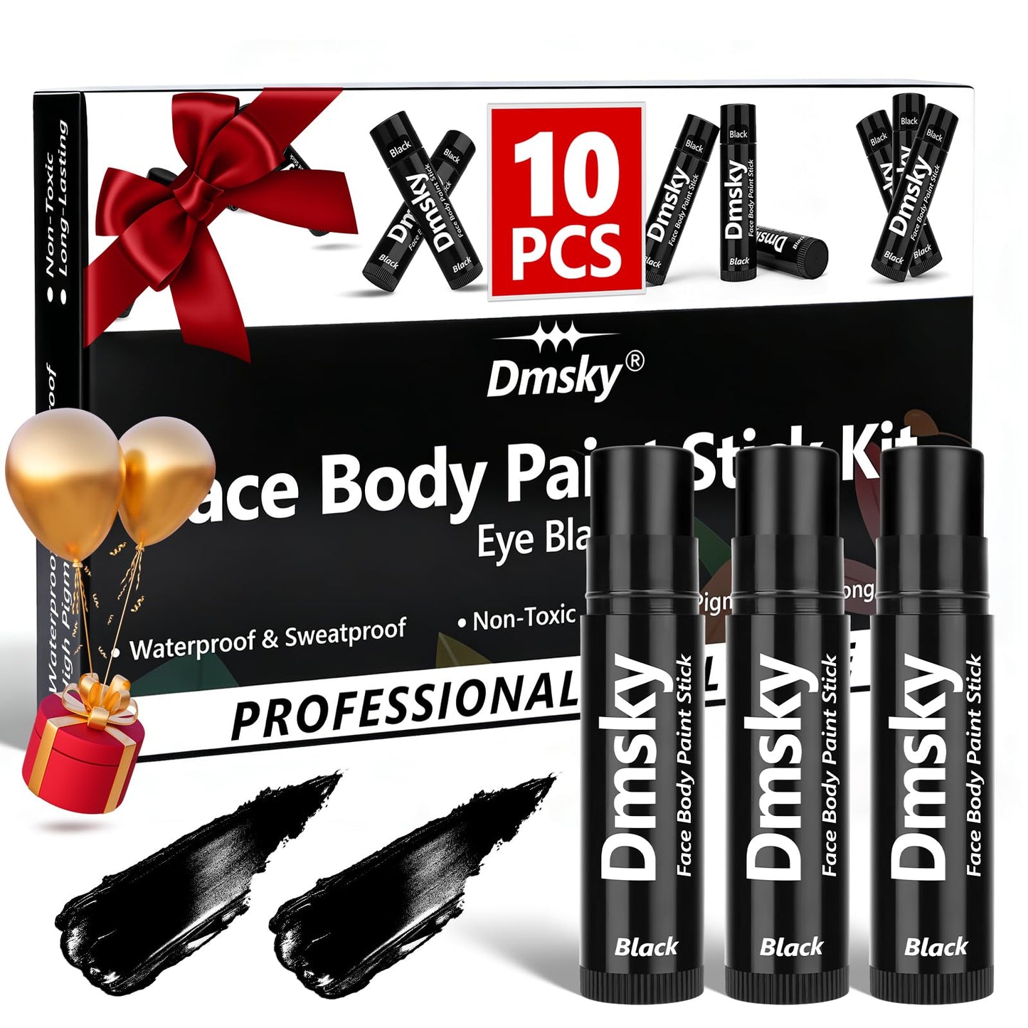 Dmsky 10 Packs Eye Black Sports Stick for Football, Baseball, Softball-Anti-Glare Face Body Paint Stick Kit,Water-Proof Eye Sports Paint