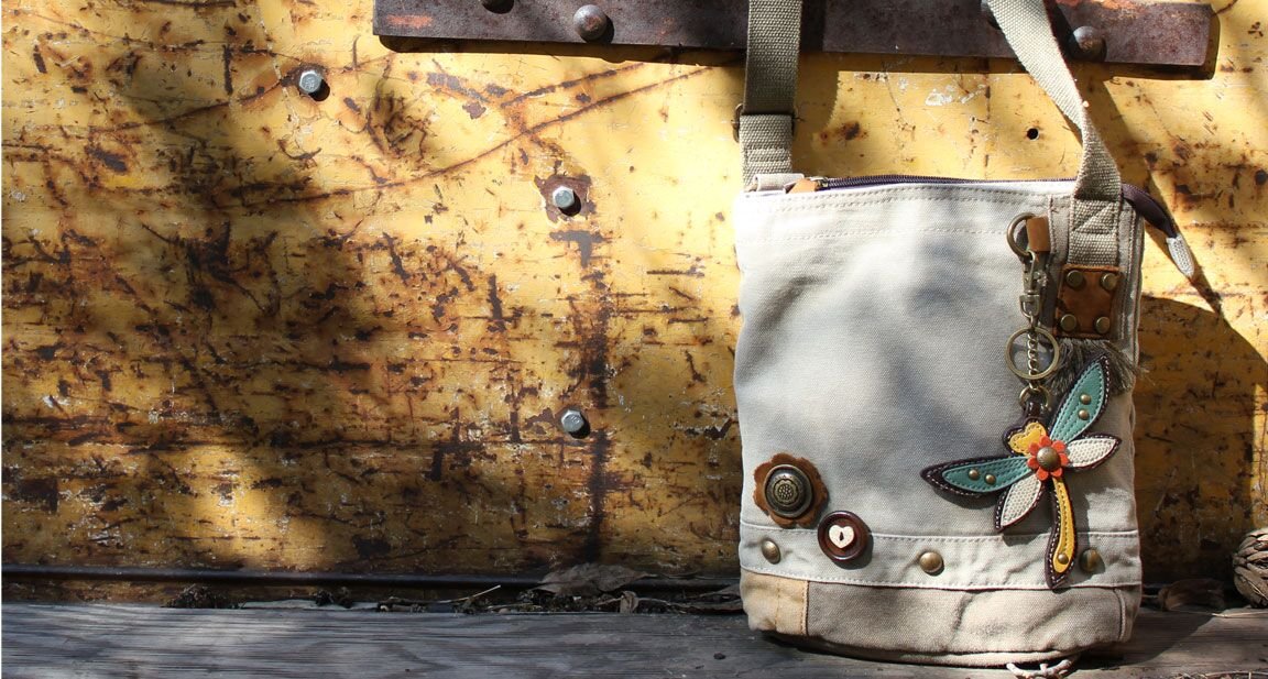 CHALA Patch Cross-Body Women Handbag, Canvas Messenger Bag, Metal Dragonfly - Brown