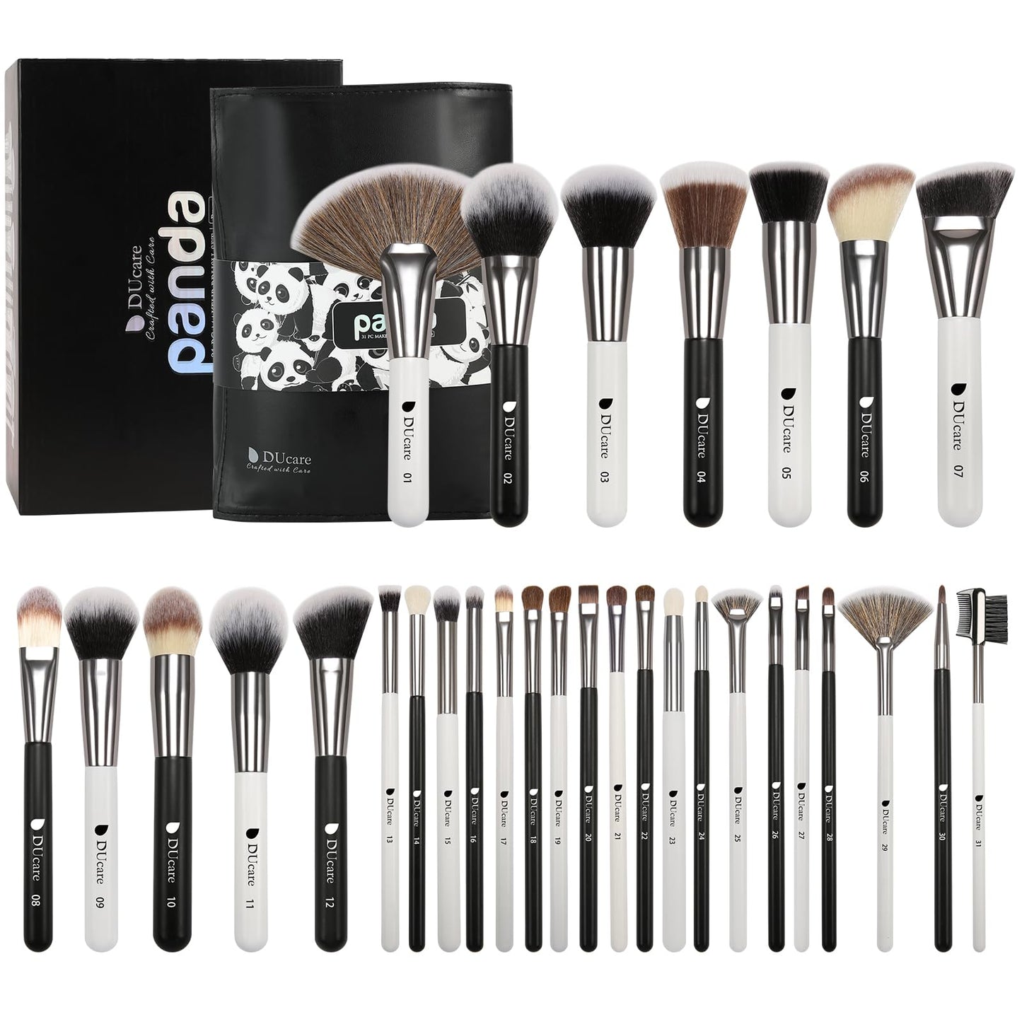 DUcare Professional Makeup Brushes Set 31Pcs Panda Series Makeup Brush Set Kabuki Foundation Blending Face Powder Blush Concealers Eye Shadows