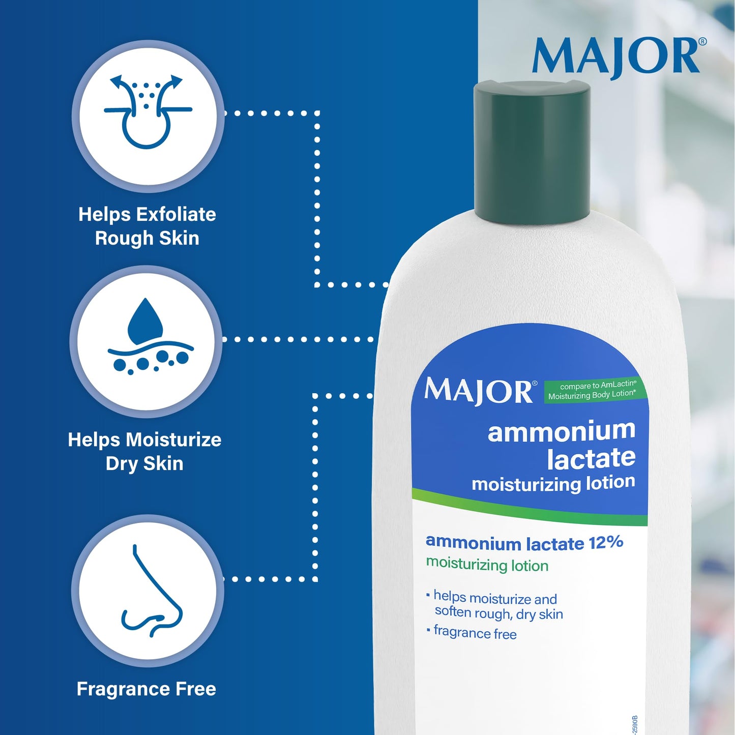 Major Ammonium Lactate 12% Moisturizing Lotion - Lactic Acid Lotion - Helps Moisturize and Soften Rough, Dry Skin - Daily Body Lotion - Fragrance-Free