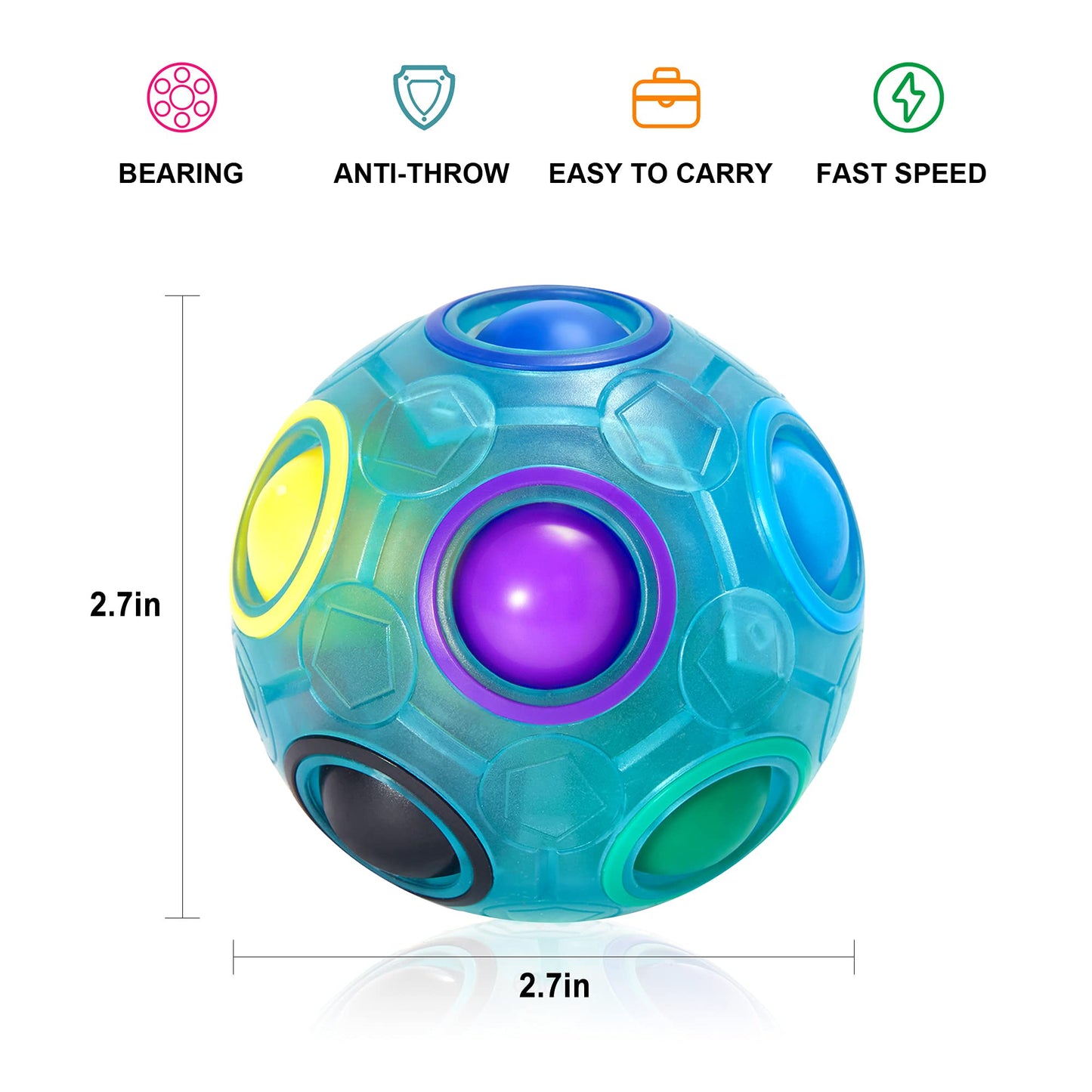 Vdealen Magic Rainbow Puzzle Ball – Fidget Brain Teaser Toy for Kids, Teens & Adults, Birthday, Easter, Valentine’s & Christmas Gift (Blue)