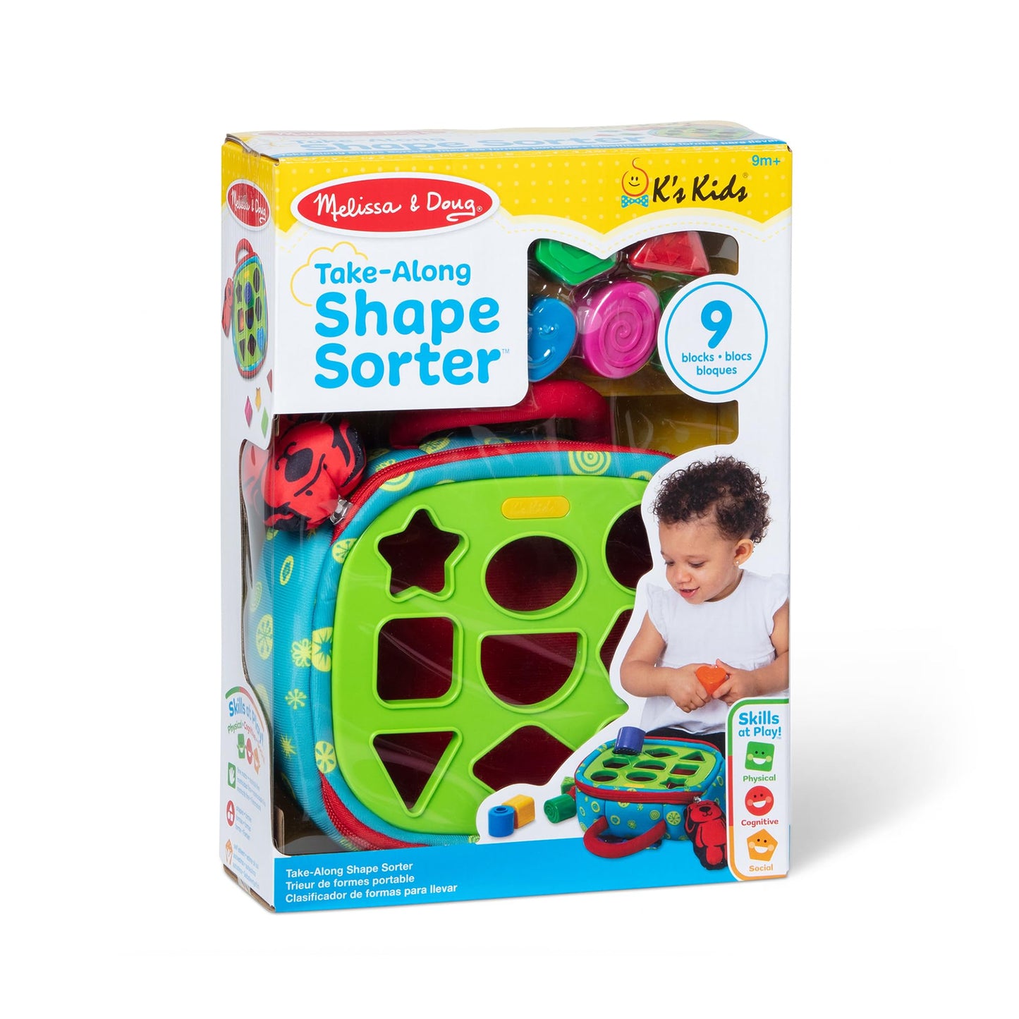 Melissa & Doug K's Kids Take-Along Shape Sorter | 2-Sided Activity Bag with 9 Textured Blocks | Sensory Travel Toy for Toddlers & Infants
