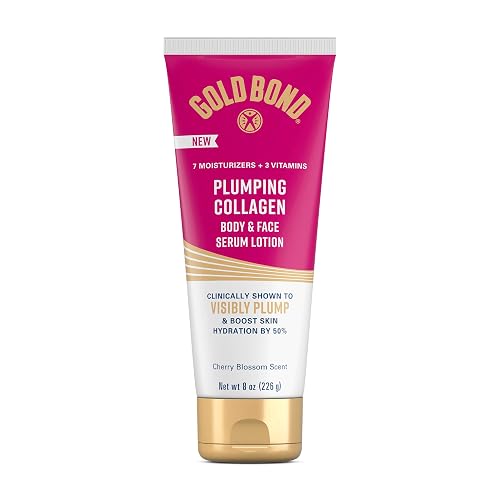 Gold Bond Plumping Collagen Body & Face Serum Lotion, Lightweight Hydrating Moisturizer with Collagen Peptide Complex, Jojoba and Grapeseed Oils
