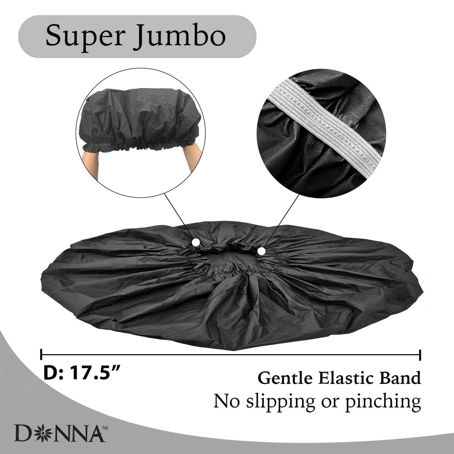 DONNA Super Jumbo Shower Cap - Comfortable Elastic Band, 100% Waterproof Hair Cap for Long Hair, Braids & Thick Styles, Reusable Big Shower Cap