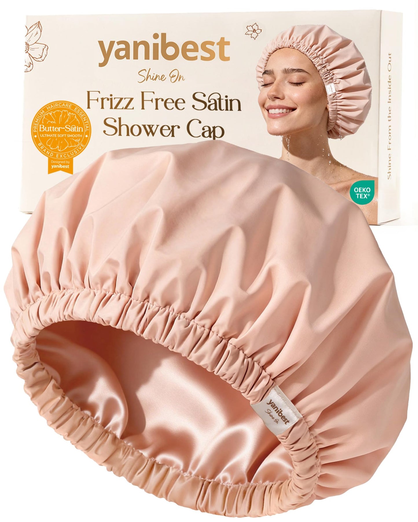 Yanibest Satin Lined Shower Cap for Women Reusable Waterproof, Frizz Free & Large Bath Cap with Soft Elastic Band, Luxury Hair Protection Caps (Peachy Beauty and Personal Care YANIBEST Default Title