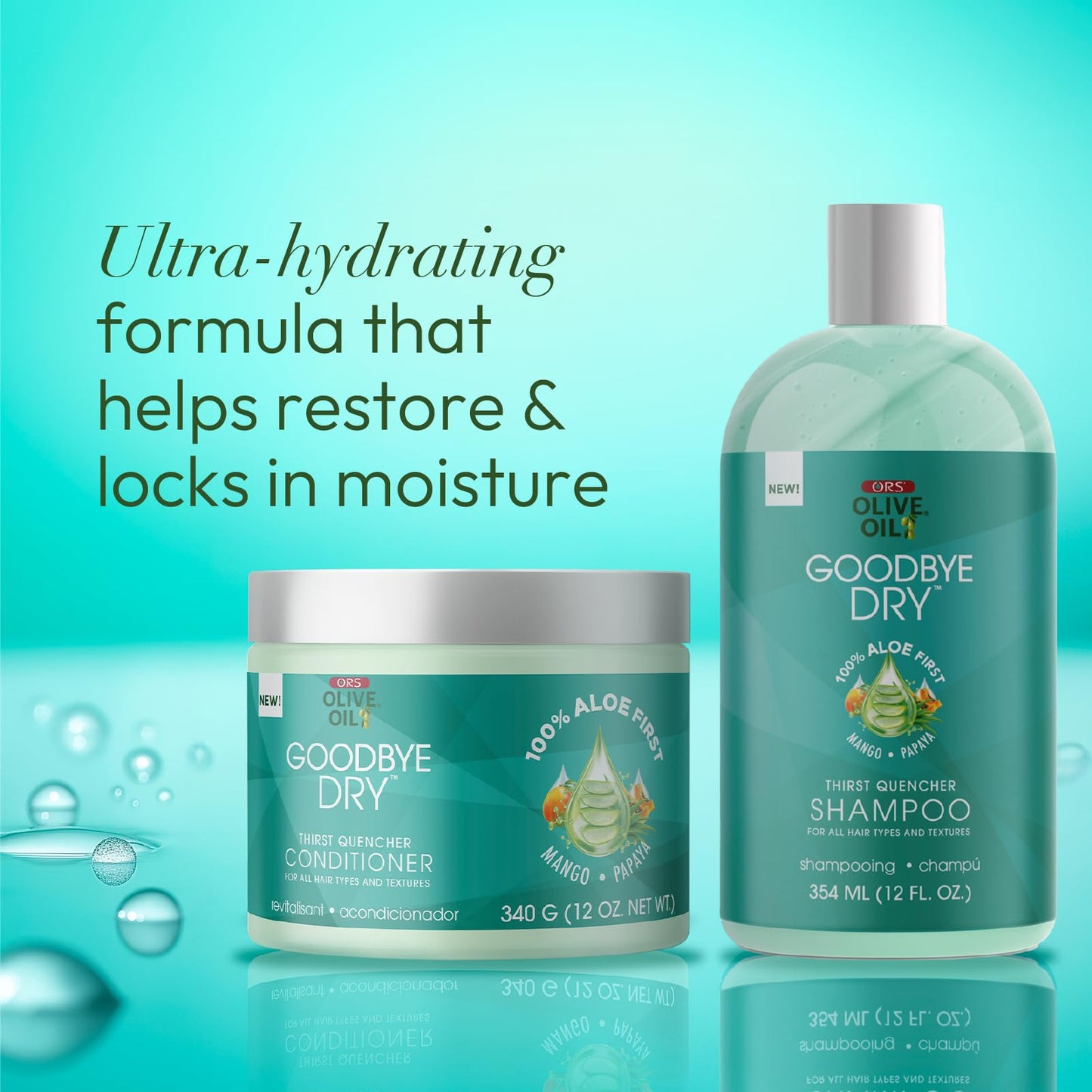 ORS Olive Oil Goodbye Dry Thirst Quencher Shampoo & Conditioner with Aloe, Mango & Papaya for Moisturizes & Restores 12 Ounces (2 Piece Set)