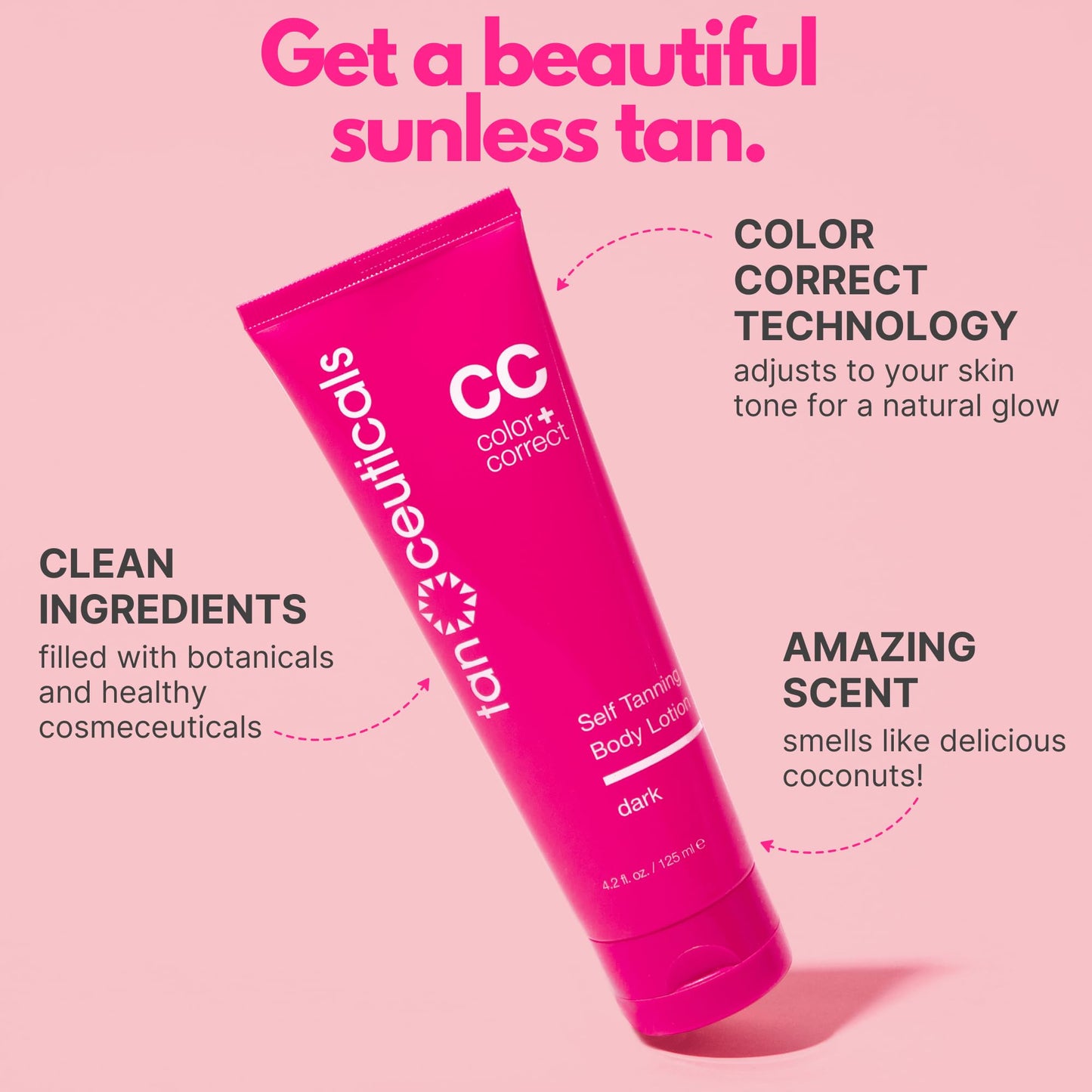Tanceuticals Self Tanner - Dark Self Tanning Lotion for Body - Gives Natural Looking & Long Lasting Sunless Tan - Quick Fake Tan, Bronze Glow - Fresh