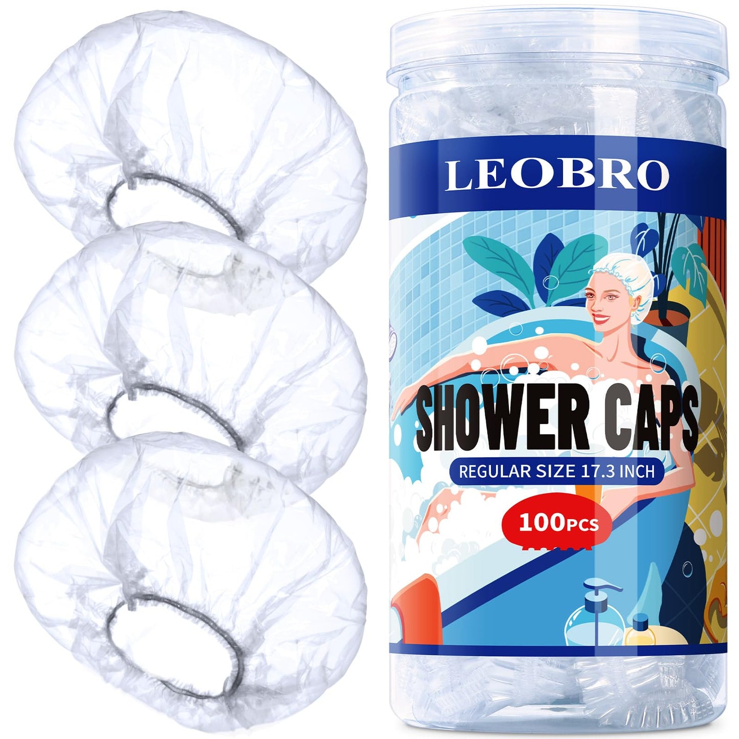 LEOBRO 100PCS Disposable Shower Caps, Shower Caps for Women Disposable, Clear Plastic Shower Cap, Plastic Hair Caps for Hair Treatment, Regular Size Beauty and Personal Care LEOBRO