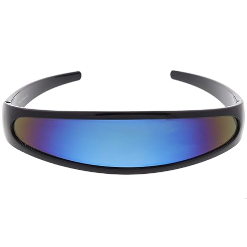 zeroUV Futuristic Narrow Cyclops Color Mirrored Lens Visor Sunglasses (Black Ice)