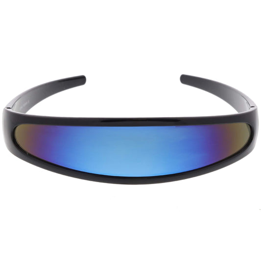 zeroUV Futuristic Narrow Cyclops Color Mirrored Lens Visor Sunglasses (Black Ice)