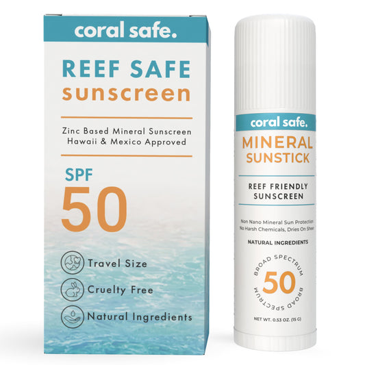 Reef Safe Sunscreen SPF 50 Facestick - Biodegradable, Hawaii & Mexico Approve, Zinc, Vitamin E, Oxybenzone & Octinoxate Free, Water Resistant, Natural