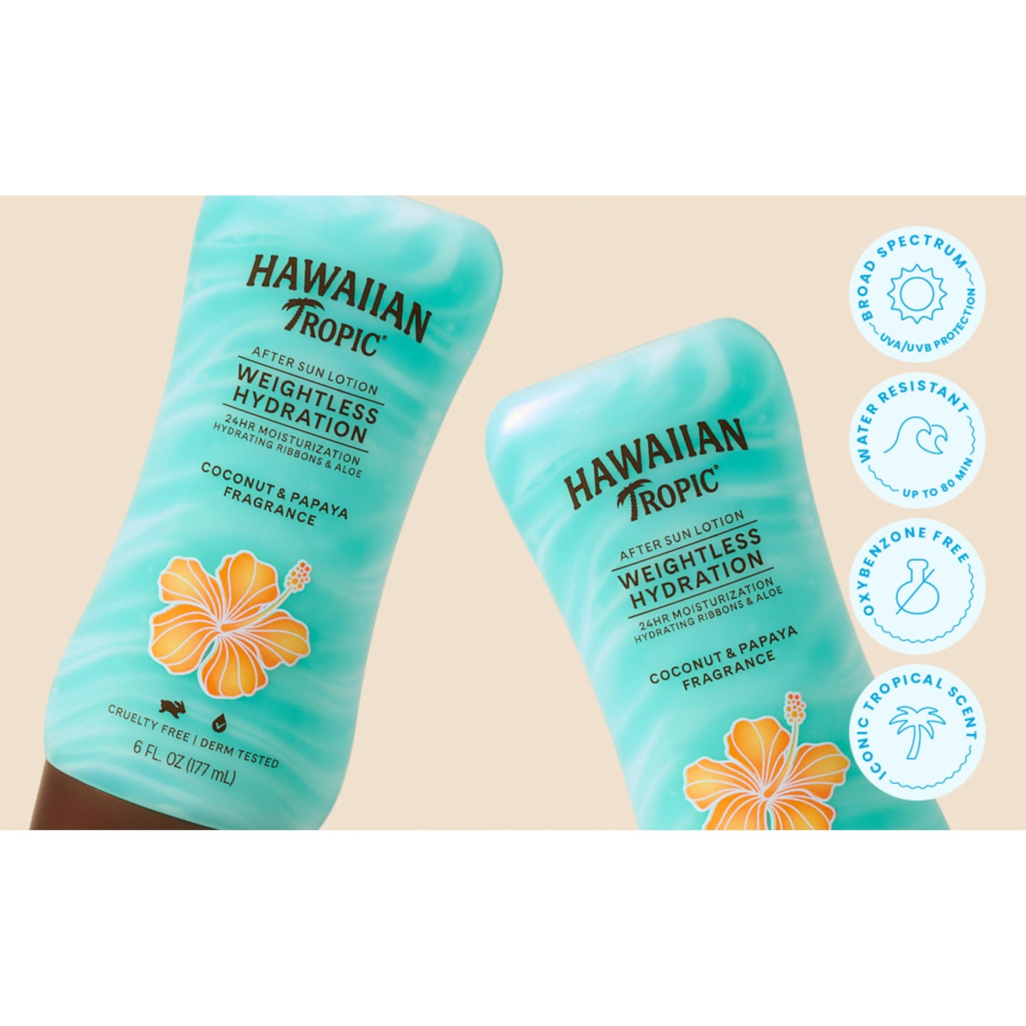Hawaiian Tropic Weightless Hydration After Sun Lotion with Aloe, 6Fl Oz Twin Pack, Hawaiian Tropic Lotion, Moisturizing Lotion, After Sun Care, After