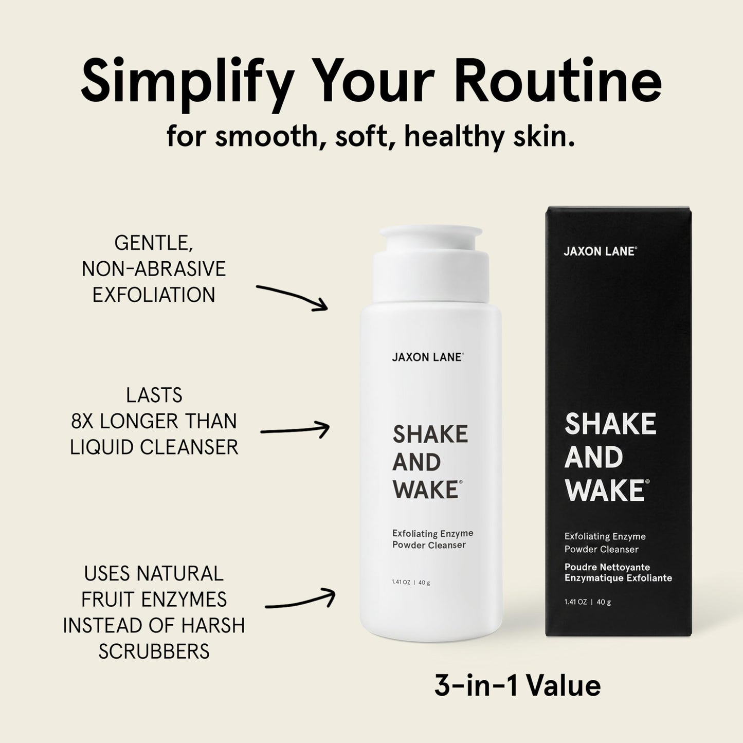 JAXON LANE Shake and Wake Korean Enzyme Powder Face Wash - Water Activated Exfoliating Cleanser with Pineapple Papaya Enzymes, Vitamin C E AHA, Powder