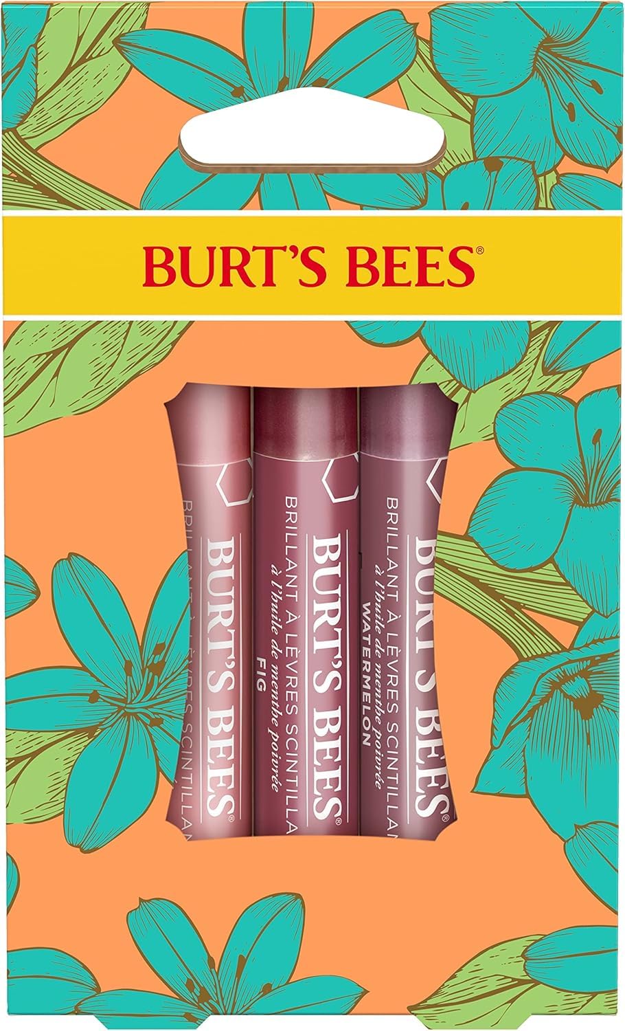 Burt's Bees Lip Balm Spring Gifts, 3 Nourishing Lip Care Shimmers for All Day Glow, Kissable Color Spring Gift Set -Peony, Fig & Rhubarb (Packaging