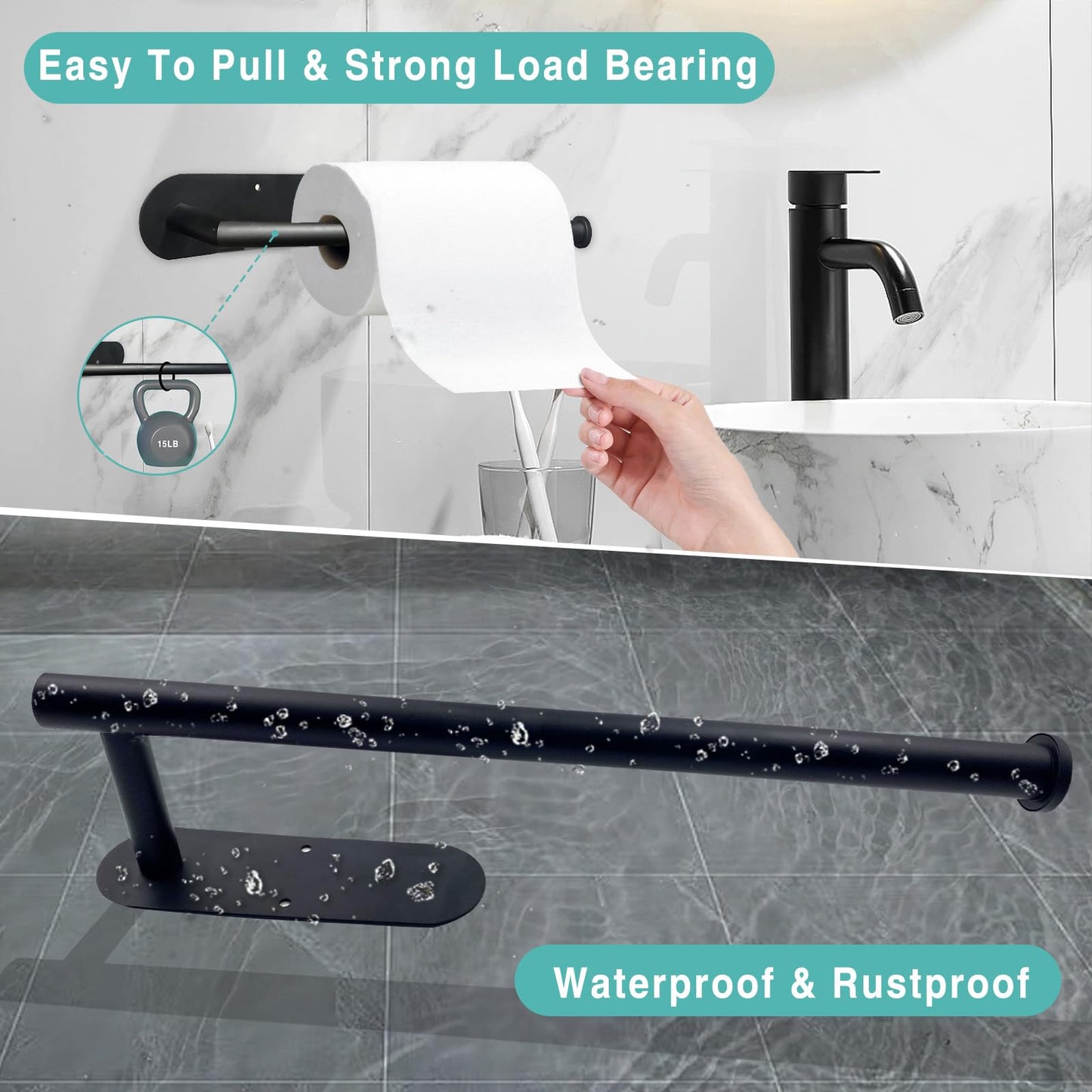 Paper Towel Holder – Self-Adhesive or Drill Mount, Under-Cabinet Stainless Steel in Black for Kitchen, Bathroom, Sink, Pantry & Fridge